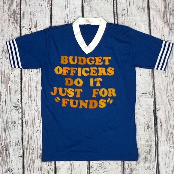 Vintage 80s Single Stitch Budget Officer Do it for Funds Humor 1980s Tshirt - Picture 1 of 6